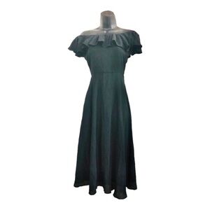 Sage collection black off the‎ shoulder flounce neckline flowy midi dress size 2